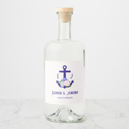 Nautical Floral Stripes Wedding Spritflaskor Etikett