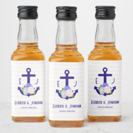 Nautical Floral Stripes Wedding Spritflaskor Etikett