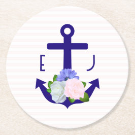 Nautical Floral Stripes Wedding Underlägg Papper Rund