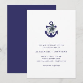 Nautical Flowers | Blåblå Blommigt Anchor Bröllop Inbjudningar
