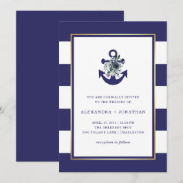 Nautical Flowers | Blått Blommigt Rand Bröllop Inbjudningar