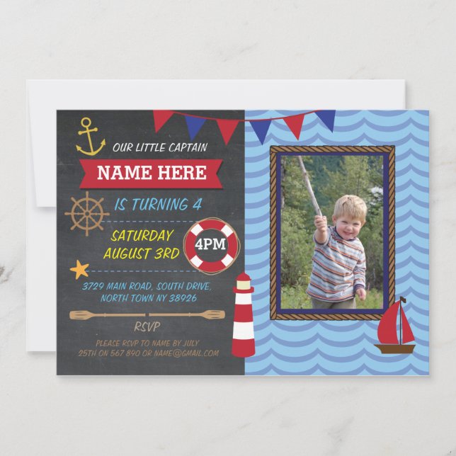 Nautical Födelsedagsfest Photo Sailor Boats Inbjud Inbjudningar (Framsida)