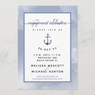 #Nautical Förlovningsfest Blue Watercolor Inbjudningar
