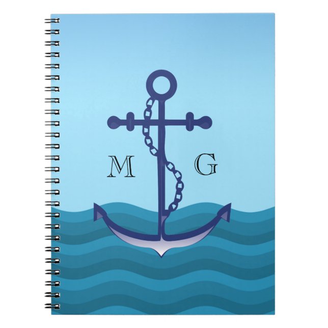 Nautical Frakt Anchor med Dubbla Monogram Anteckningsbok (Framsidan)