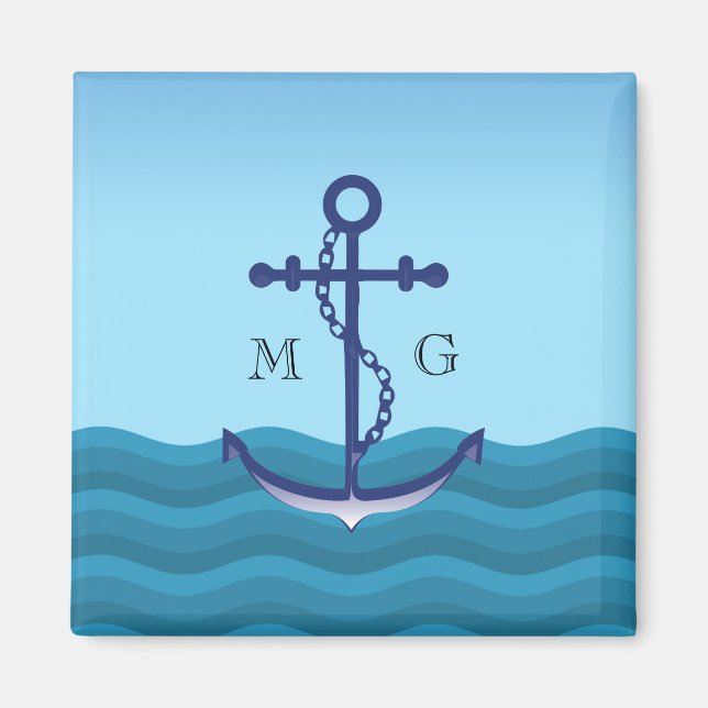 Nautical Frakt Anchor med Dubbla Monogram Magnet (Framsidan)