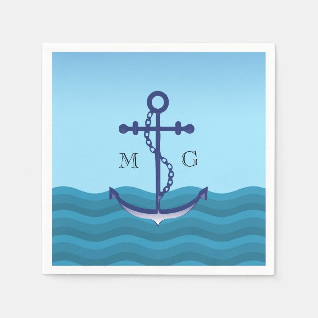 Nautical Frakt Anchor med Dubbla Monogram Pappersservett (Framsidan)