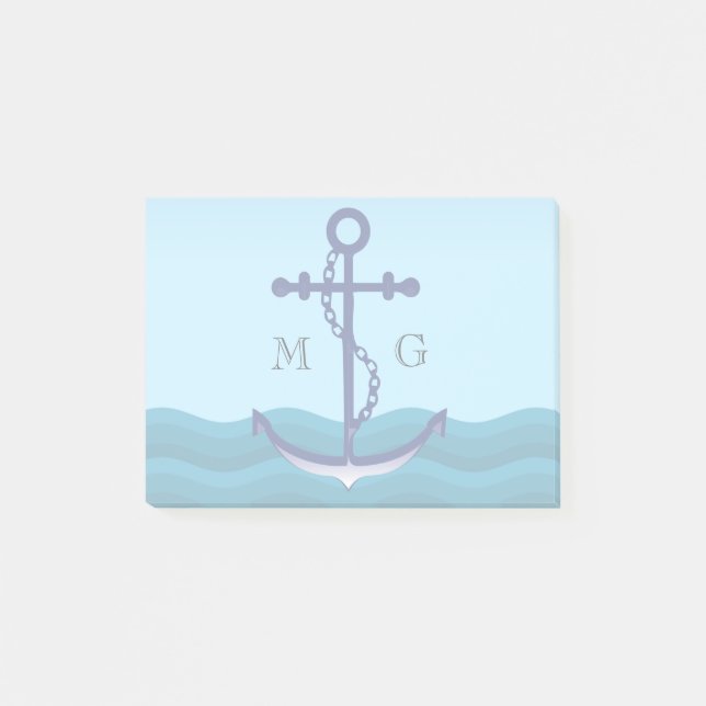 Nautical Frakt Anchor med Dubbla Monogram Post-it Block (Framsida)