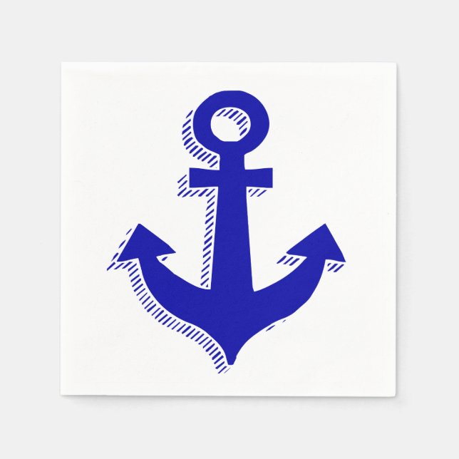Nautical Frakt Anchor Navy Blue & White Beach Pappersservett (Framsidan)
