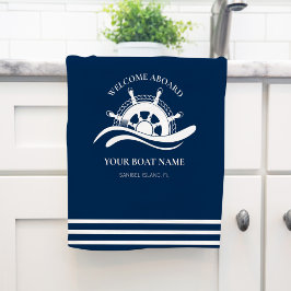 Nautical Frakt Wheat Boat Namn marinblått Kökshandduk