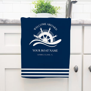 Nautical Frakt Wheat Boat Namn marinblått Kökshandduk