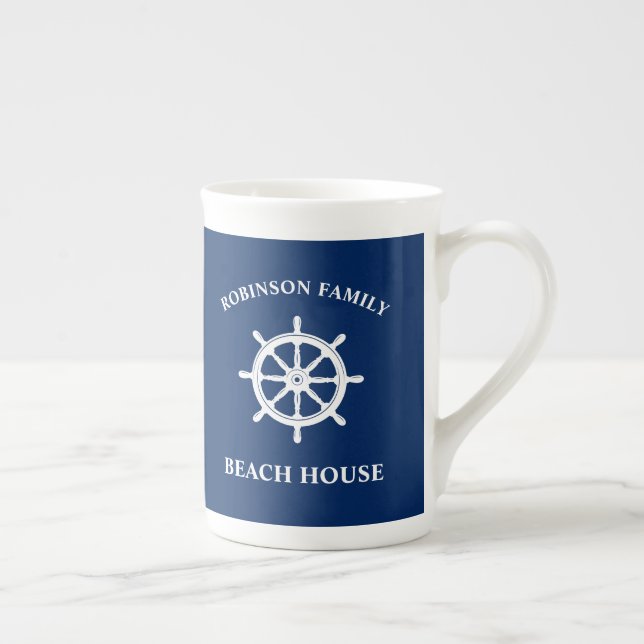 Nautical Frakt Whem Helm Family Beach House Navy Benporslin Mugg (Höger)