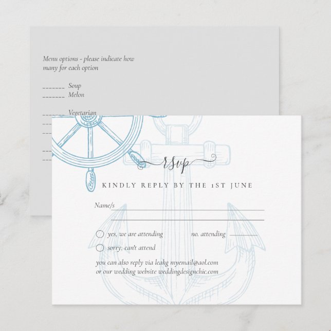 Nautical Fraktas Wheel Bröllop Vykort (Fram/baksida)