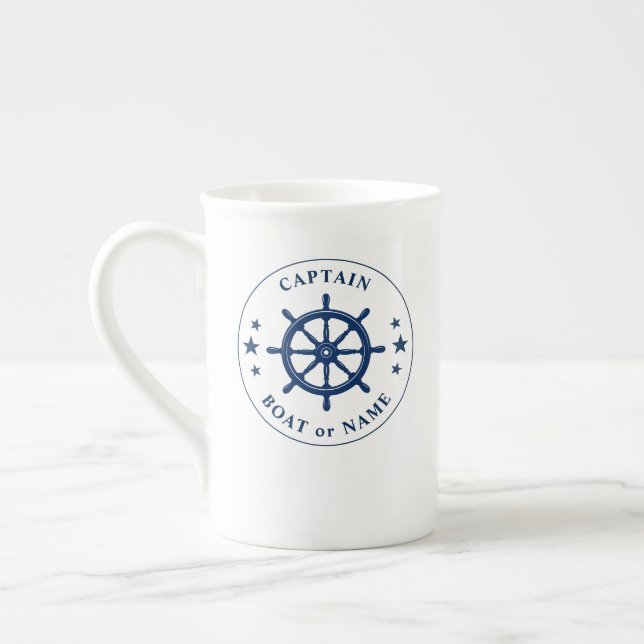 Nautical Fraktas Whem Helm Stars Kapten Namn Benporslin Mugg (Vänster)