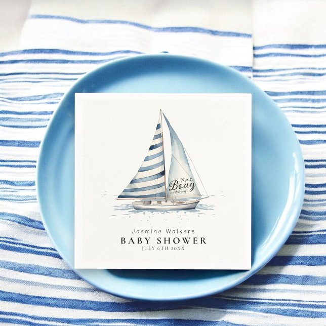 Nautical fun  "Nauti-Bouy" Sailboat baby shower Pappersservett (Skapare uppladdad)