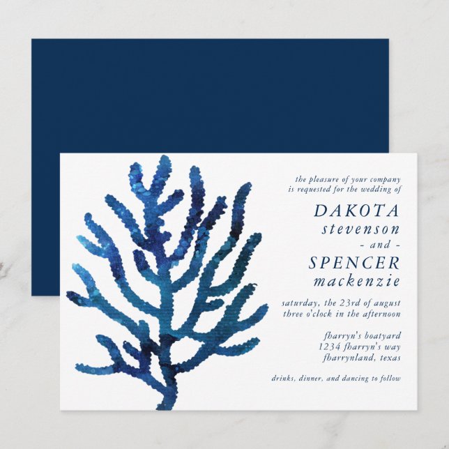 Nautical Galaxy Coral Reef | Beach Marina Bröllop Inbjudningar (Fram/baksida)
