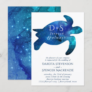 Nautical Galaxy Sea Turtle Monogram Bröllop Inbjudningar