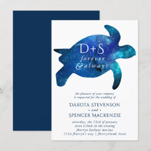 Nautical Galaxy Sea Turtle Monogram Bröllop Inbjudningar