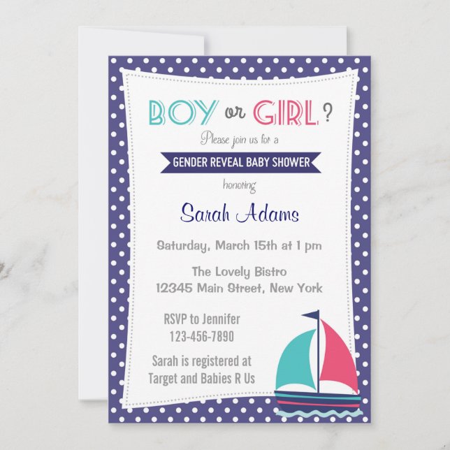 Nautical Gender Reveal Baby Shower-inbjudan Inbjudningar (Framsida)