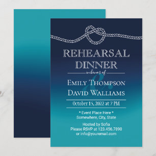 Nautical Gifter sig Aqua Blue Rehearsal Middag Inbjudningar
