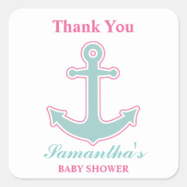 Nautical Girl Anchor Baby Shower Tack Fyrkantigt Klistermärke