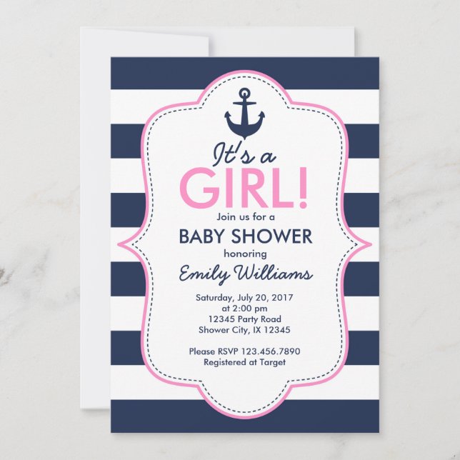 Nautical Girl Baby Shower-inbjudan Inbjudningar (Framsida)