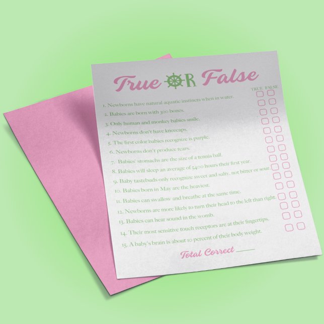Nautical Girl Baby Shower True False Game Flygblad (Skapare uppladdad)