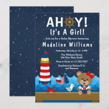 Nautical Girl Bear Red and Navy Baby Shower