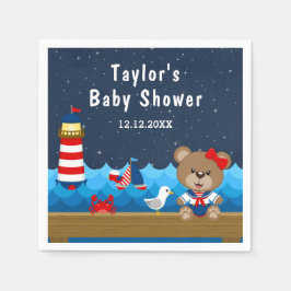 Nautical Girl Bear Red and Navy Baby Shower Pappersservett