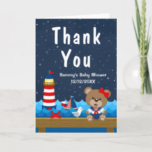 Nautical Girl Bear Red and Navy Baby Shower Tack Kort