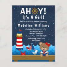 Nautical Girl Bear Red and Navy Baby Shower