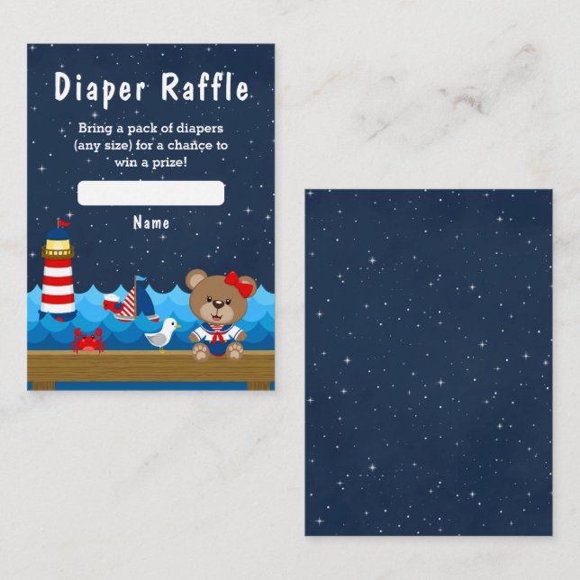 Nautical Girl Bear Red and Navy Diaper Raffle Tilläggskort (Fram/baksida)