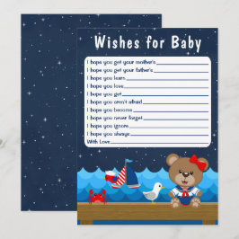 Nautical Girl Bear Red and Navy Önskemål for Baby Inbjudningar