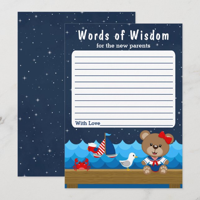 Nautical Girl Bear Red and Navy Ord of Wisdom Inbjudningar (Fram/baksida)