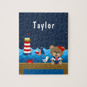 Nautical Girl Bear Red and Navy Pussel