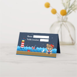 Nautical Girl Bear Red Navy Baby Shower,sittande Placeringskort