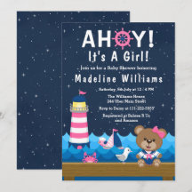 Nautical Girl Bear Rosa and Navy Baby Shower