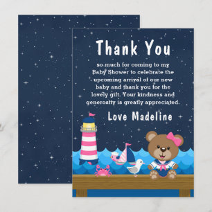 Nautical Girl Bear Rosa and Navy Baby Shower Tack Kort