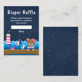 Nautical Girl Bear Rosa and Navy Diaper Raffle Tilläggskort
