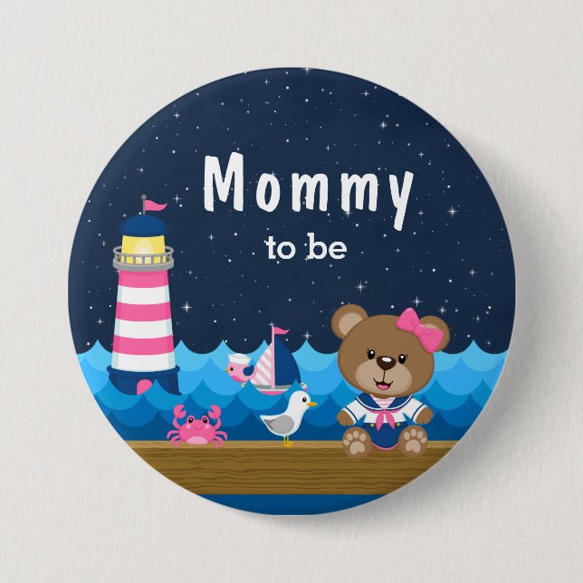 Nautical Girl Bear Rosa and Navy Mamma to be Knapp (Framsida)