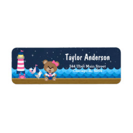 Nautical Girl Bear Rosa and Navy Returadress Etikett