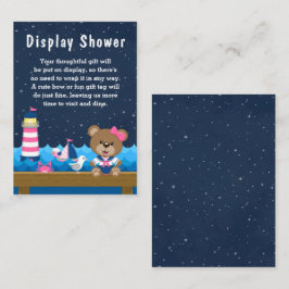 Nautical Girl Bear Rosa and Navy Visning Shower Tilläggskort