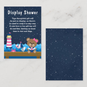 Nautical Girl Bear Rosa and Navy Visning Shower Tilläggskort