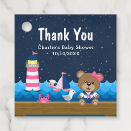 Nautical Girl Bear Rosa Baby Shower Tack Gåvor Etiketter