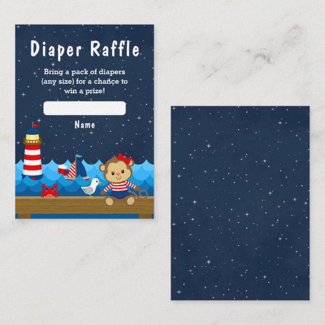 Nautical Girl Monkey Red and Navy Diaper Raffle Tilläggskort (Fram/baksida)