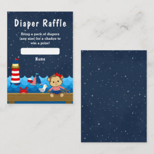 Nautical Girl Monkey Red and Navy Diaper Raffle Tilläggskort
