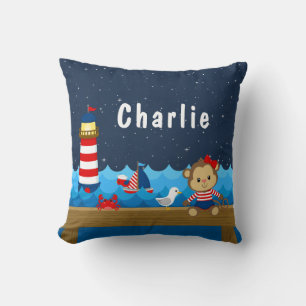 Nautical Girl Monkey Red and Navy Kudde