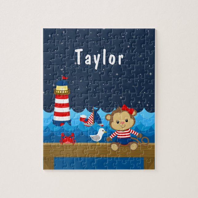Nautical Girl Monkey Red and Navy Pussel (Vertikal)