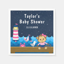 Nautical Girl Monkey Rosa and Navy Baby Shower Pappersservett