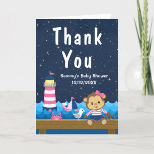 Nautical Girl Monkey Rosa and Navy Baby Shower Tack Kort