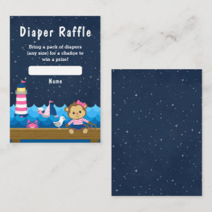 Nautical Girl Monkey Rosa and Navy Diaper Raffle Tilläggskort